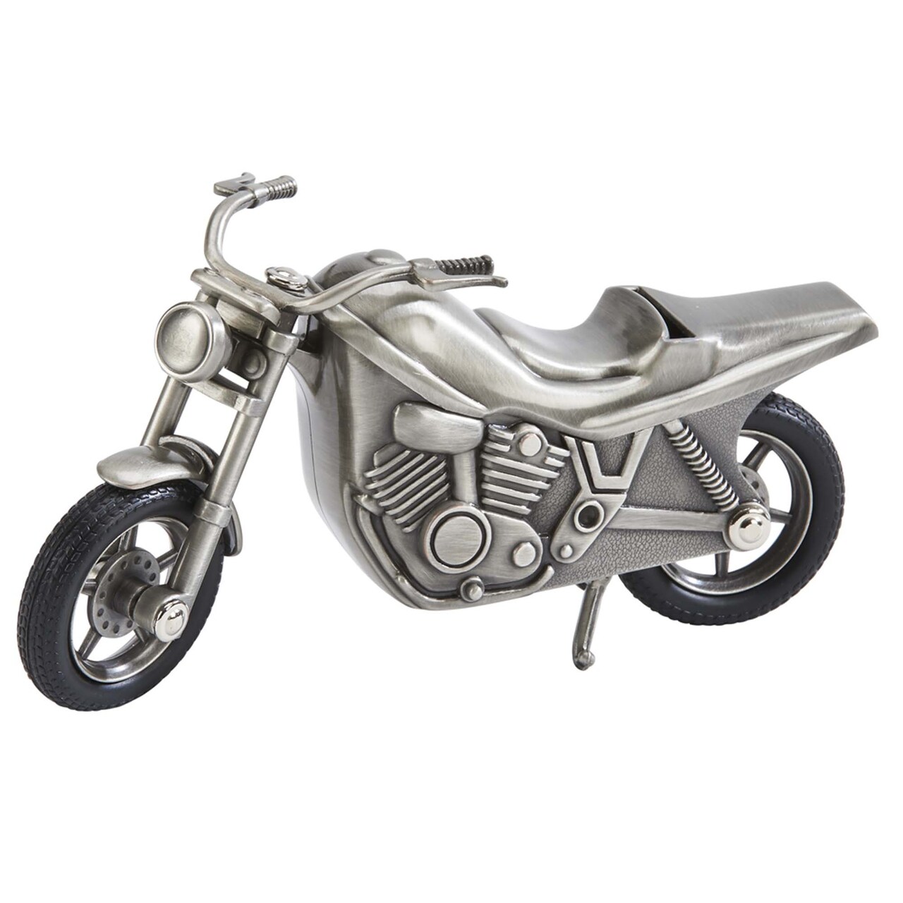 Contemporary Home Living 4" X 6.75" Metallic Gray And Black Brushed Nickel Motorcycle Coin Bank